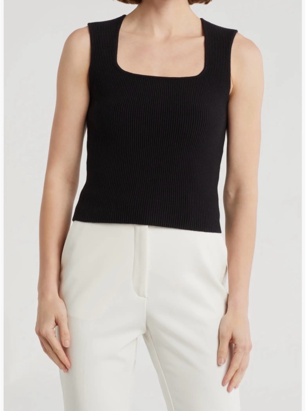 Leith Black Ribbed Square-Neck Tank - Picture 3 of 4